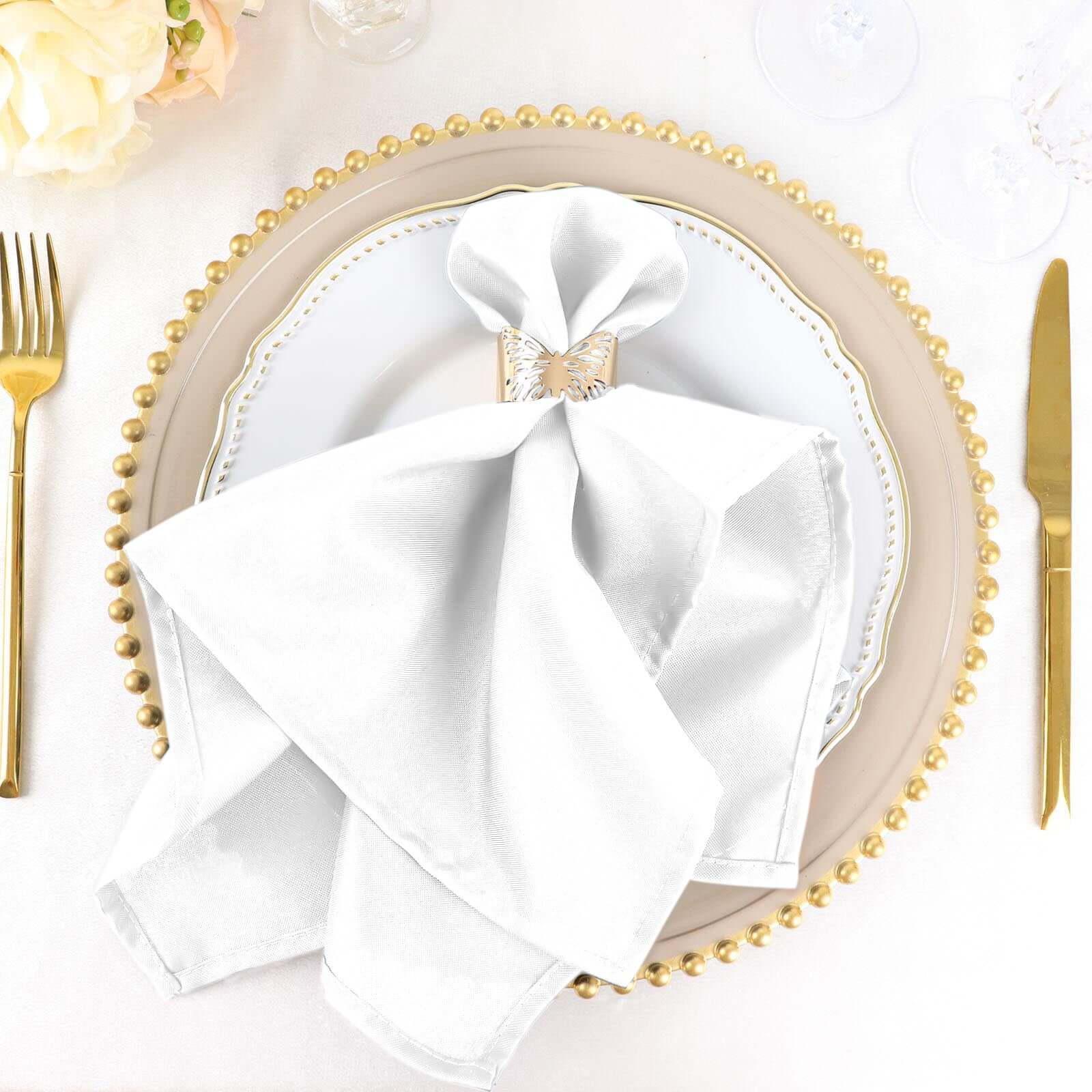 5 Pack White Cloth Napkins with Hemmed Edges, Reusable Polyester Dinner Linen Napkins - 20