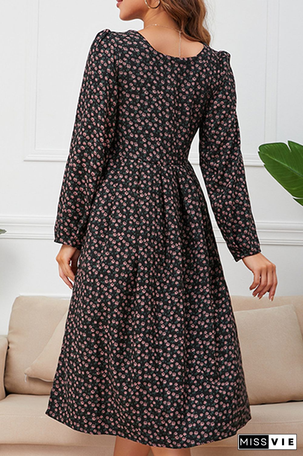 Elegant Floral Split Joint Square Collar A Line Dresses