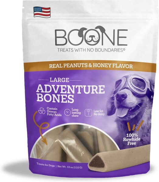 Boone Big Adventure Bones Peanut Butter and Honey Dog Chew Treats， 18-oz bag