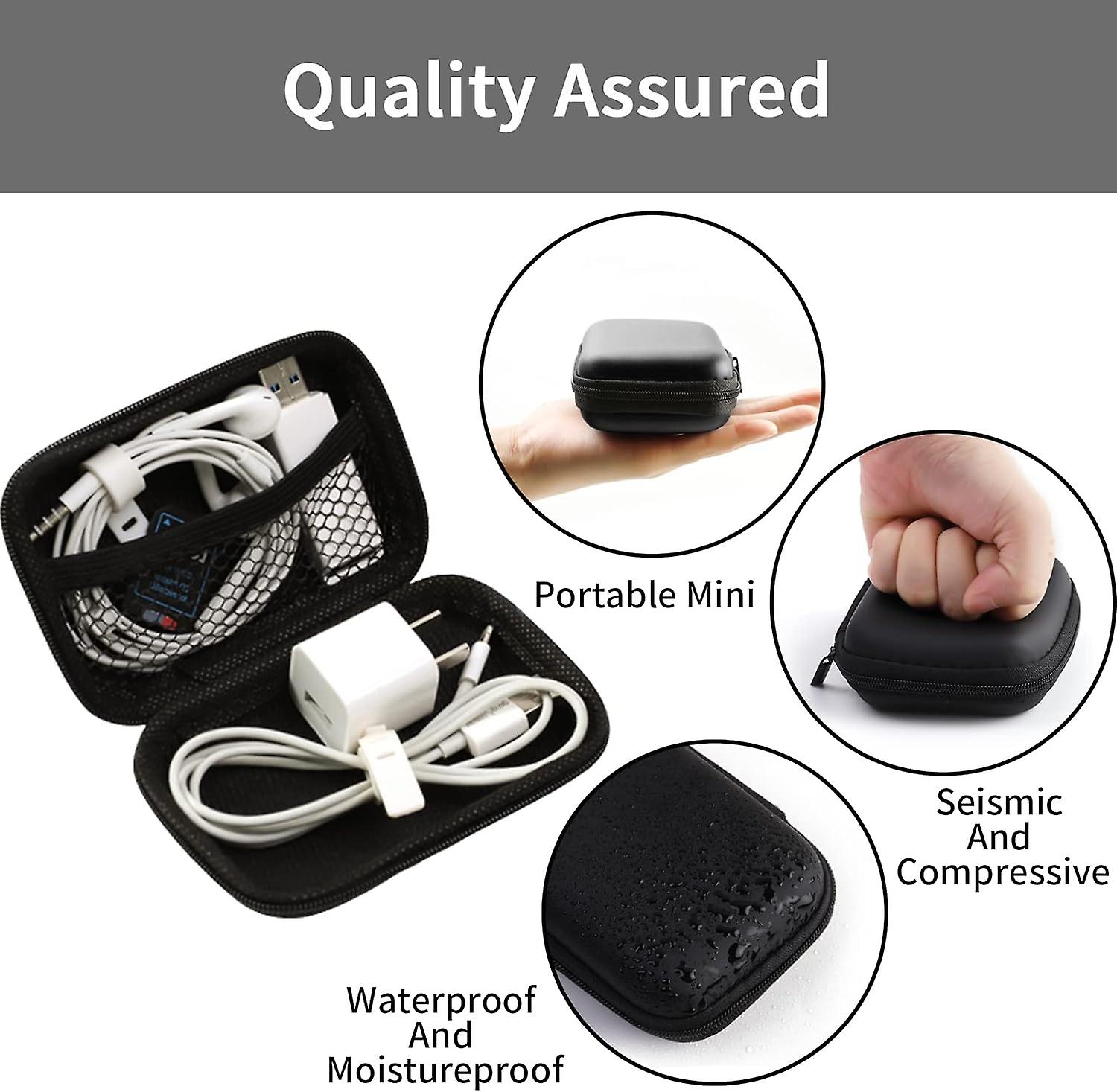 Black Earbuds Case，portable Mini Headphone Storage Bags，small Eva Hard Protective Organizer Case For Headset，sd Card，camera Chips，usb Charging Cable