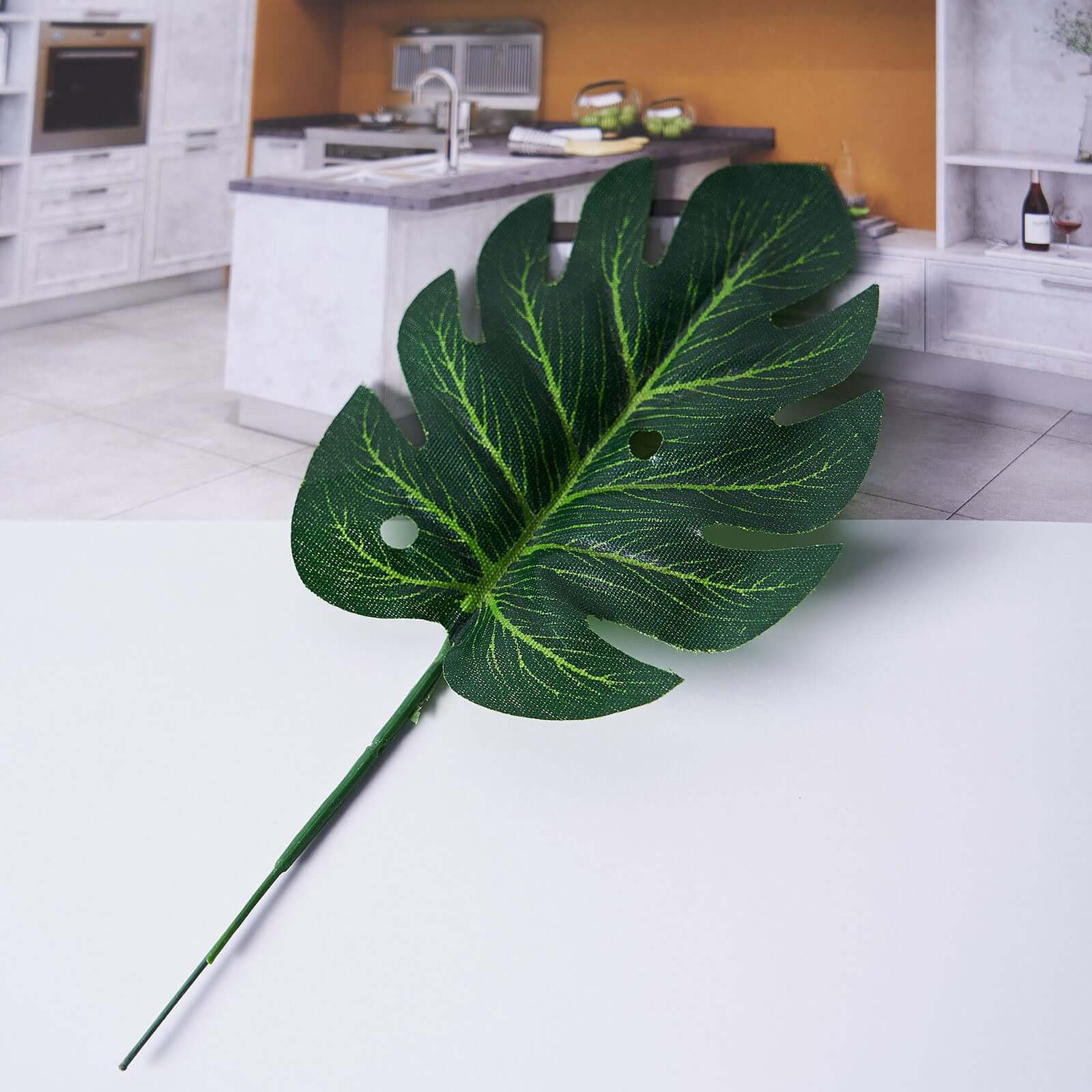 6 Stems Assorted Green Artificial Silk Tropical Monstera Leaf Plants