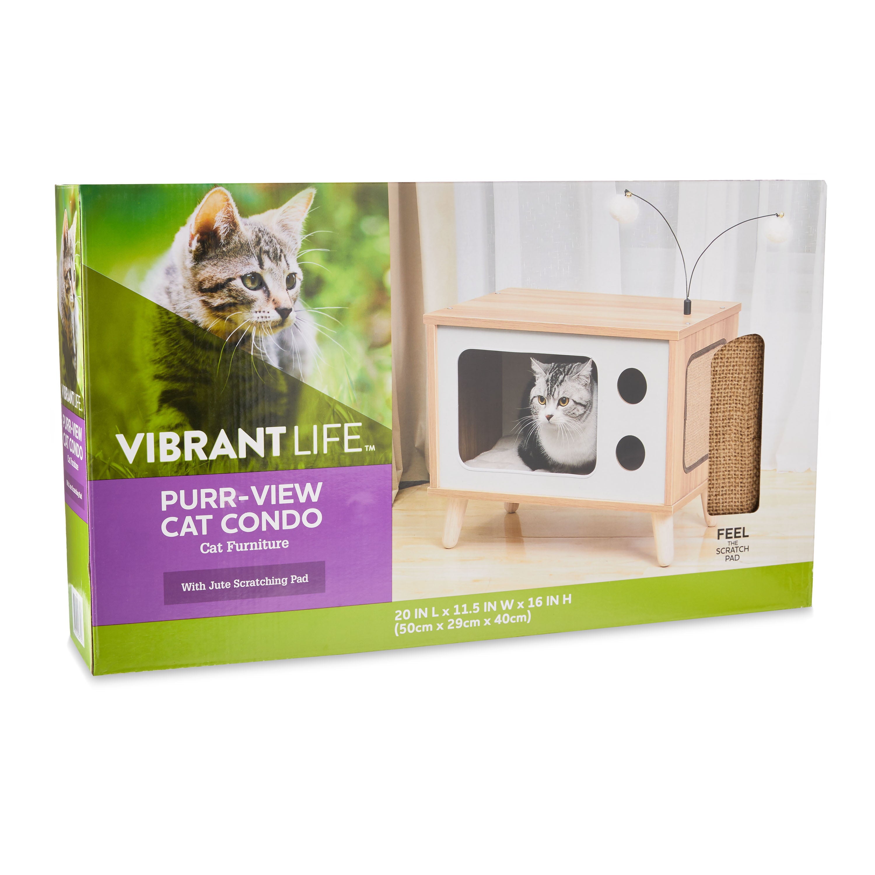 Vibrant Life Purr-View Retro TV Cat Condo with Jute Scratching Pad and Washable Mat