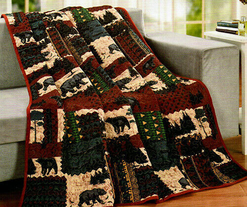 BLACK BEAR Wilderness Cabin Quilted Throw Blanket， 50