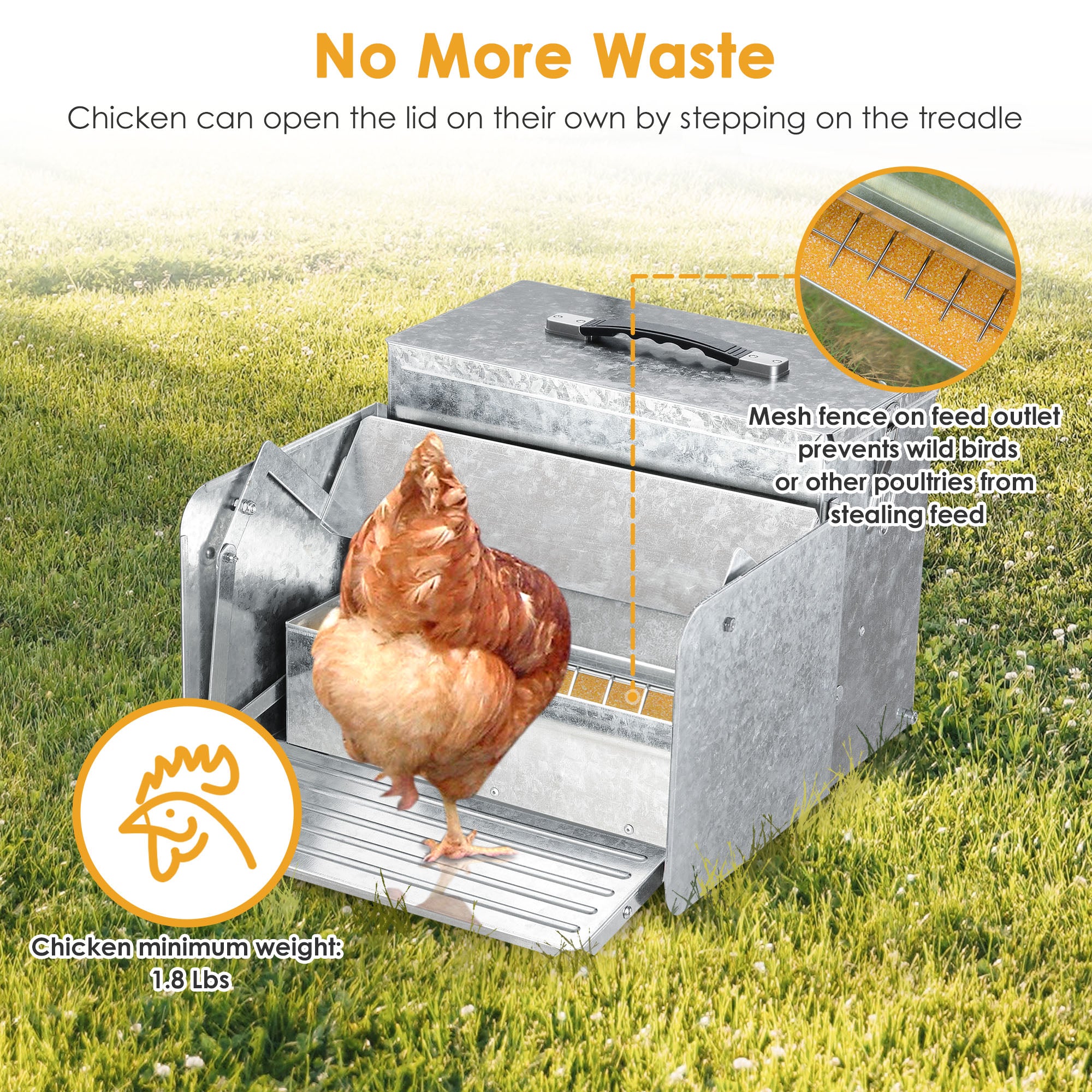 Yescom 12L Automatic Chicken Feeder w/Lock Weatherproof Steel Poultry Farm 26lbs for 6-12 Chicken