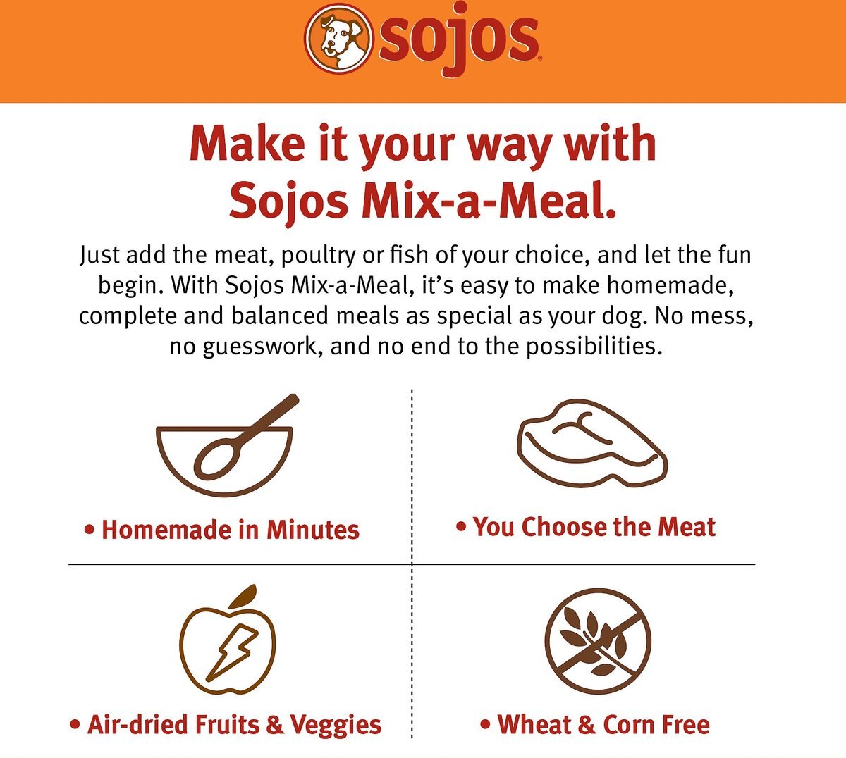 Sojos Mix-A-Meal Fruit and Veggie Pre-Mix Grain-Free Dehydrated Dog Food