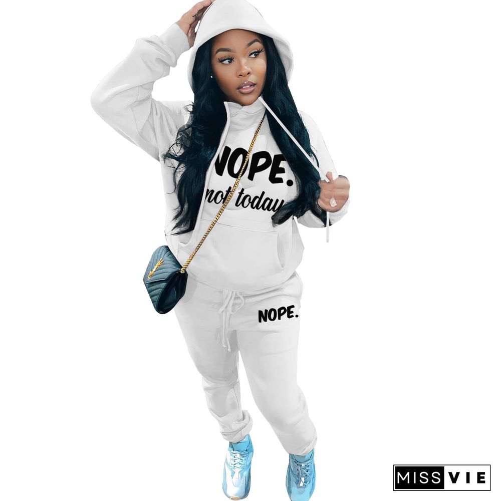 Pullover Fleece Hooded Sweatshirt Two Piece Pants Set