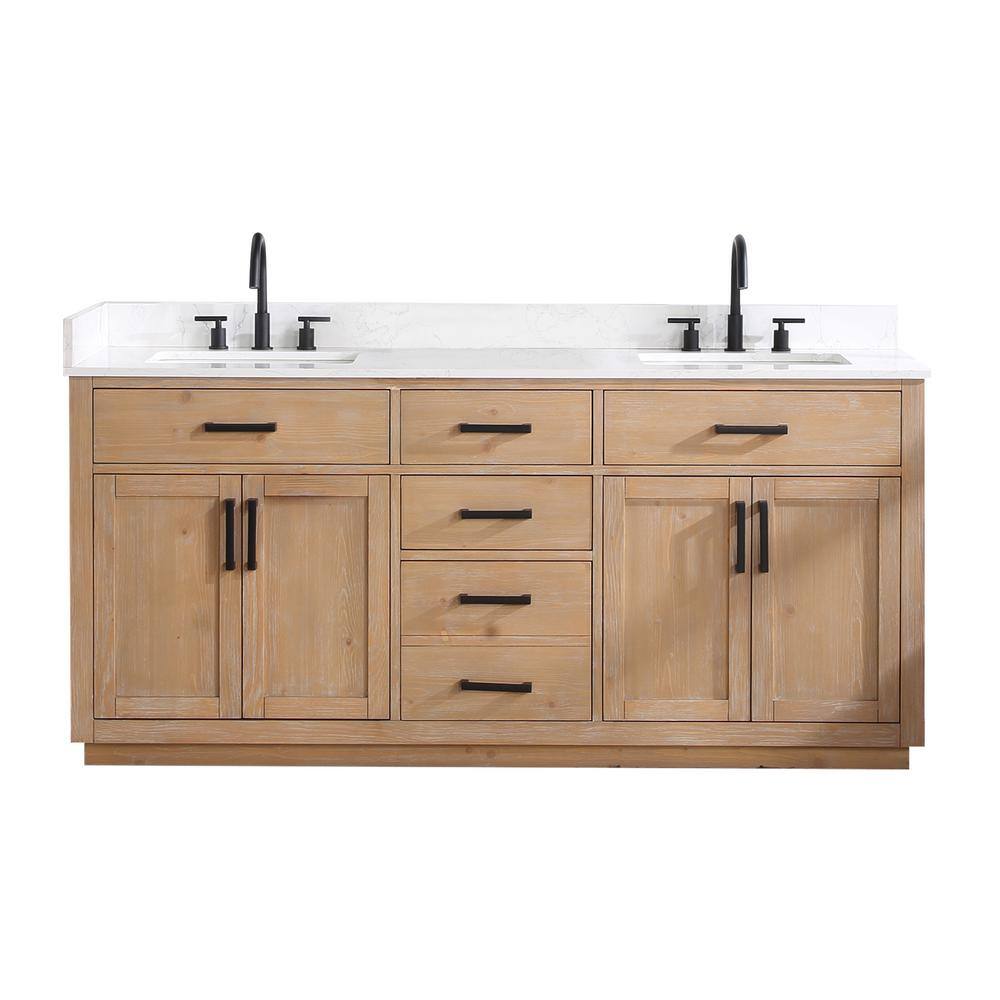 Altair Gavino 72 in. W x 22 in. D x 34 in. H Bath Vanity in Light Brown with Grain White Composite Stone Top 557072-LB-GW-NM