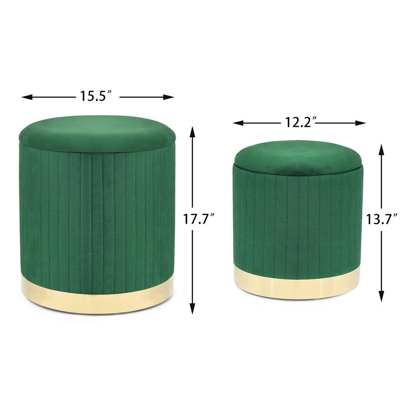 Adeco Round Velvet Storage Ottoman Vanity Stool Footstool (Pack of 2)