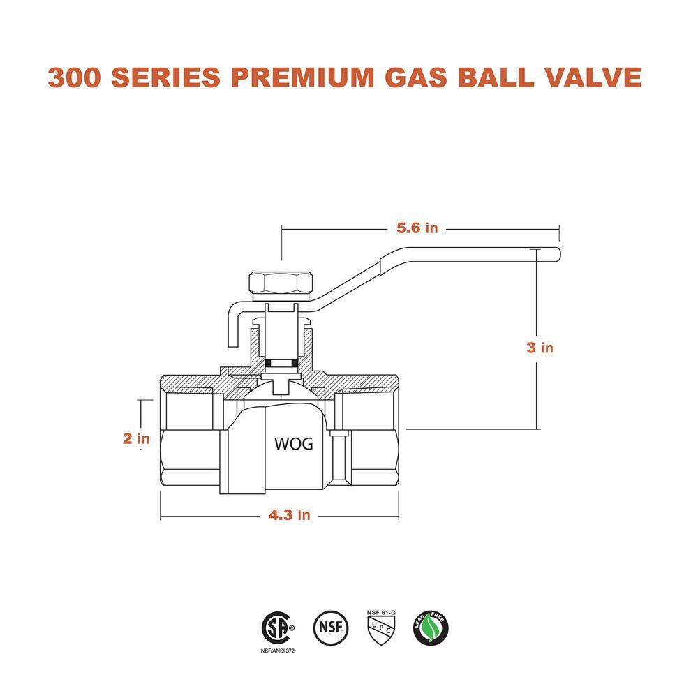 The Plumber's Choice 2 in. Premium Brass Gas Ball Valve with FIP Connections 224522T