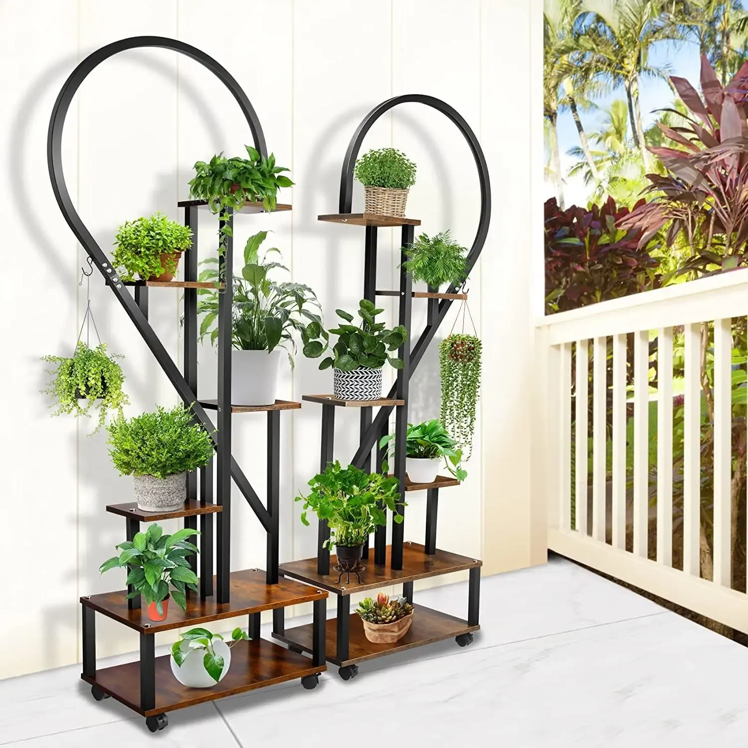 Metal Plant Stand Indoor with Wheels, Creative Heart Shape Plant Shelf Holder, 6 Tier Tall Plant Stand for Indoor Plants Multiple Plant Rack for Home Decor, Balcony, Patio, Garden.Extra Gardening Tools &Screwdriver Drill Bit as gifts