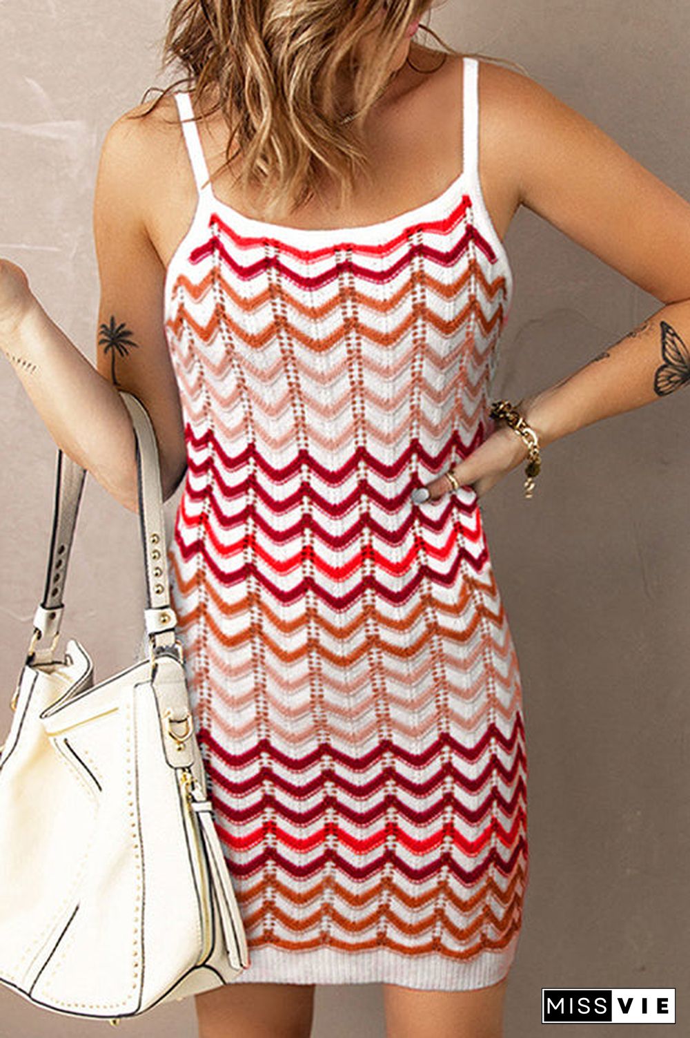 Chevron Slip Bodycon Mini Dress