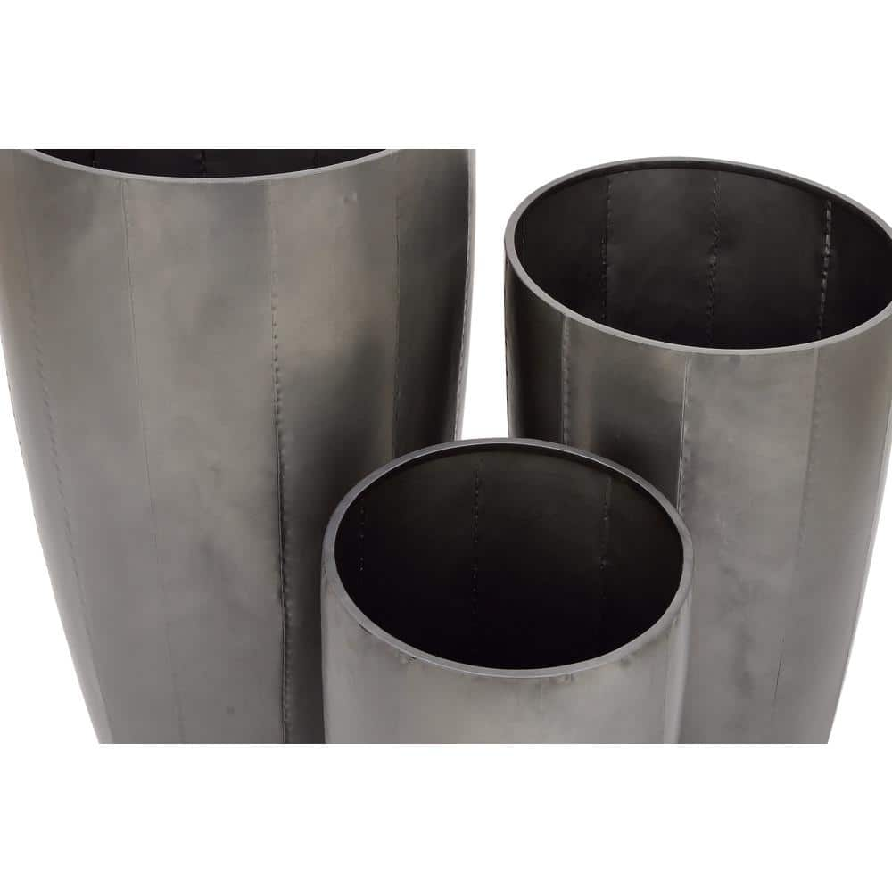 Litton Lane 15 in. x 30 in. Gray Metal Light Weight Planter with Tapered Base and Polished Exterior (Set of 3) 53360