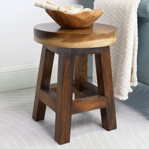 Wood Small Round Stool Side Table - 14