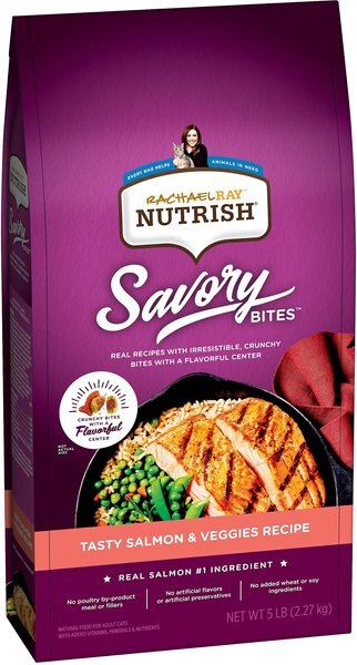 Rachael Ray Nutrish Savory Bites Tasty Salmon and Veggies Recipe Dry Cat Food， 5-lb bag