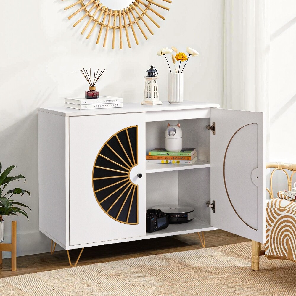 Entryway Cabinet with Fan Pattern  2 Door Entryway Storage Cabinet