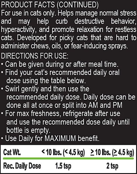 Liquid-Vet Calm and Content Support Unflavored Liquid Calming Supplement for Cats， 8-oz bottle