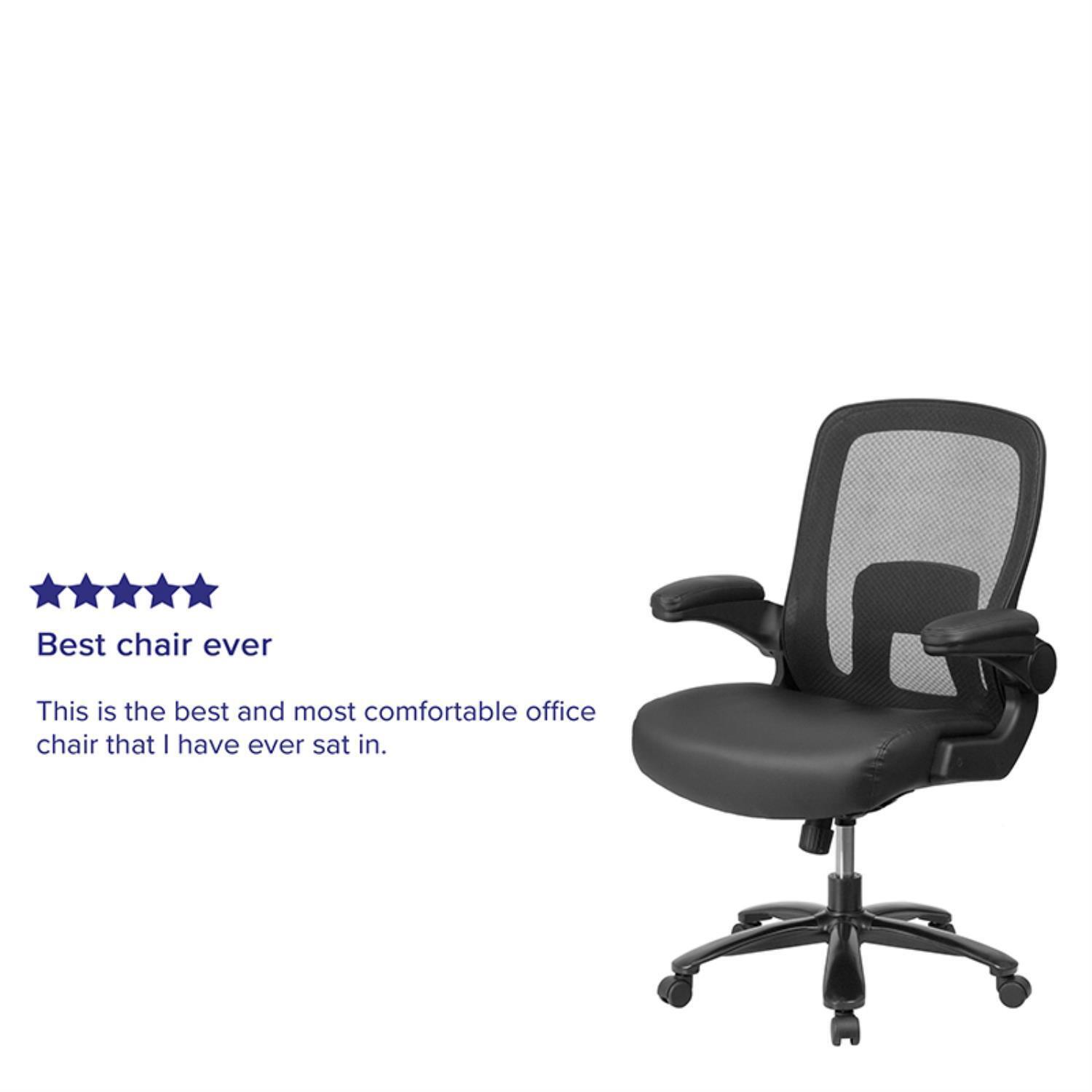 Flash Furniture BT20180LEA HERCULES Series Big and Tall 500 lb. Rated Black Mesh/LeatherSoft Executive Ergonomic Office Chair with Adjustable Lumbar