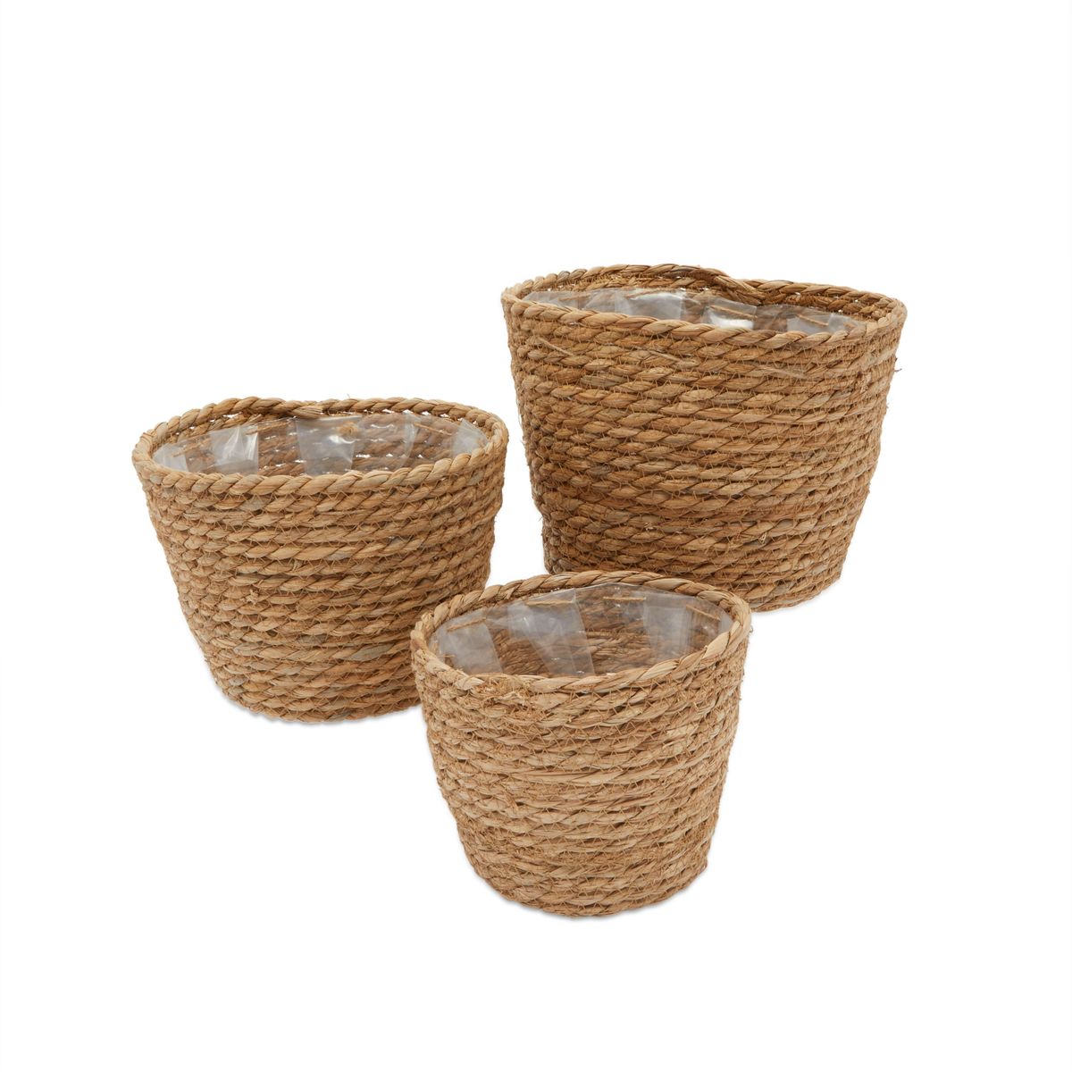 Set of 3 Seagrass Planter Baskets for Indoor & Outdoor Plants and Garden Decor, 3 Sizes