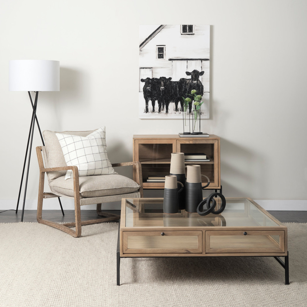 Arelius Light Brown Solid Wood with Black Metal Base Accent Cabinet   Industrial   Accent Chests And Cabinets   by Mercana  Houzz