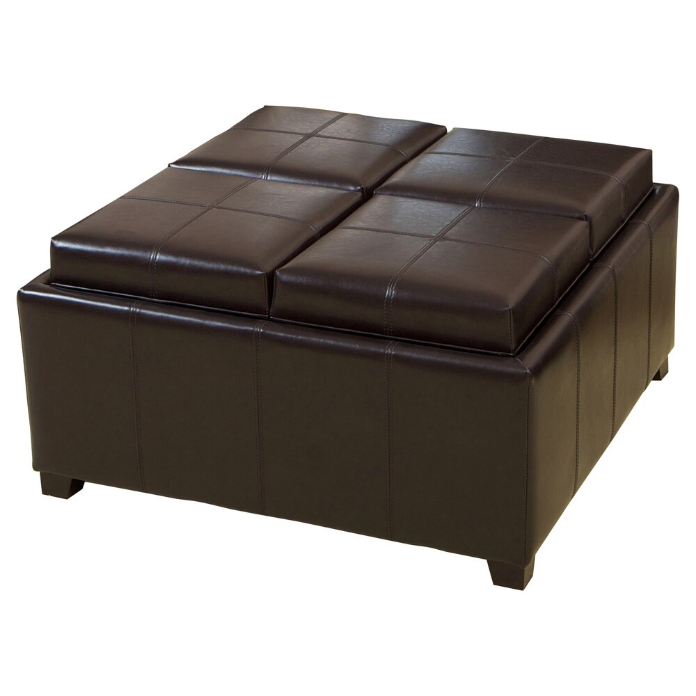 Mason Bonded Leather Espresso Tray Top Storage Ottoman by Christopher Knight Home