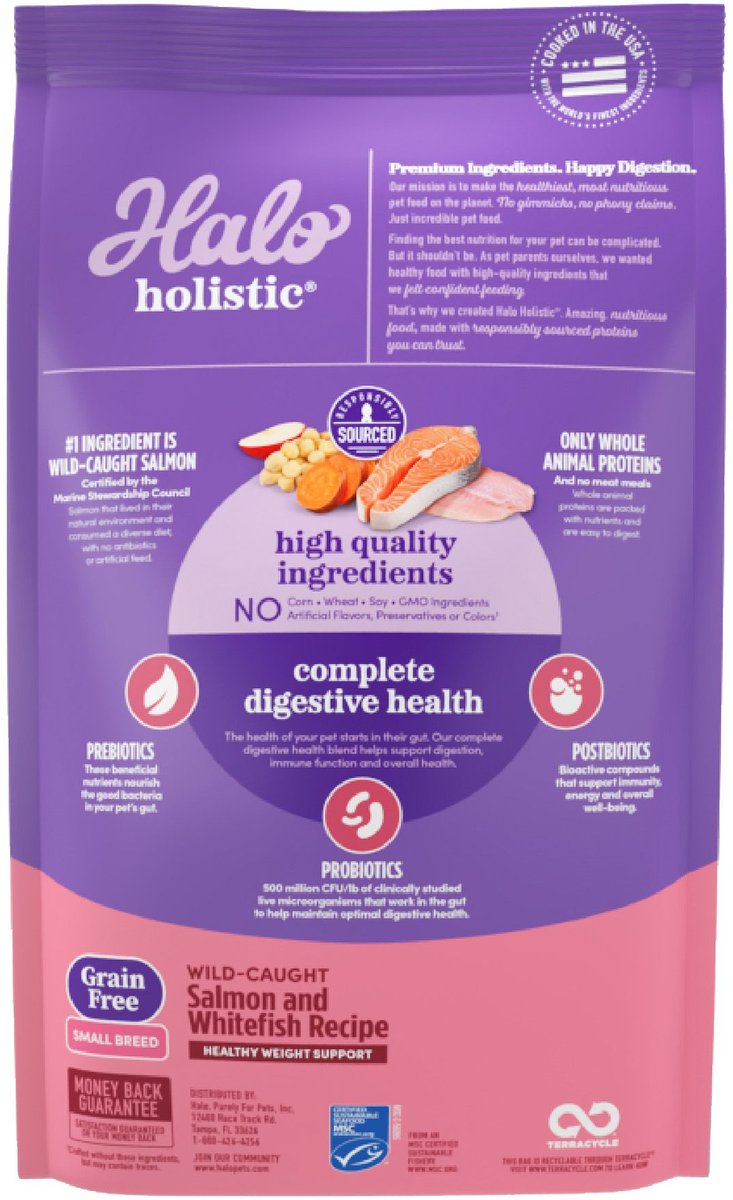 Halo Holistic Complete Digestive Health Wild-Caught Salmon and Whitefish Recipe Small Breed Dry Dog Food