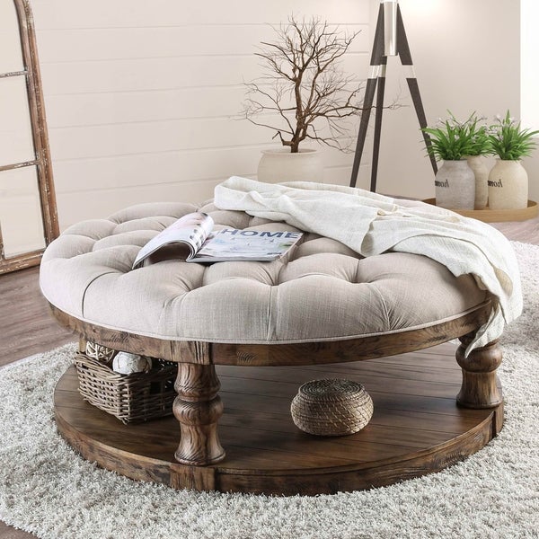 Furniture of America Bae Tufted Fabric Coffee Table