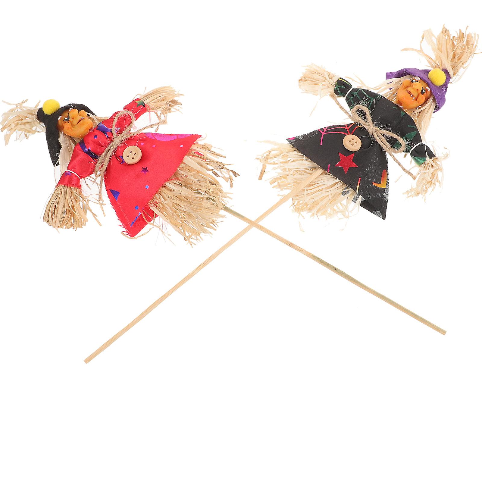 2pcs Witch Scarecrows With Stick Halloween Scarecrows Decor Garden Scarecrows Stakes