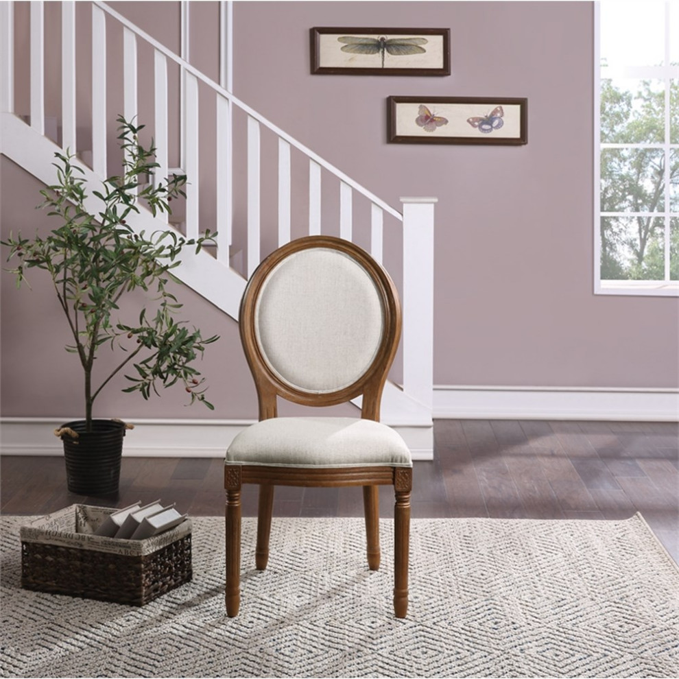 Lillian Oval Back Chair in Linen White Fabric with Brushed Frame   Traditional   Dining Chairs   by Homesquare  Houzz