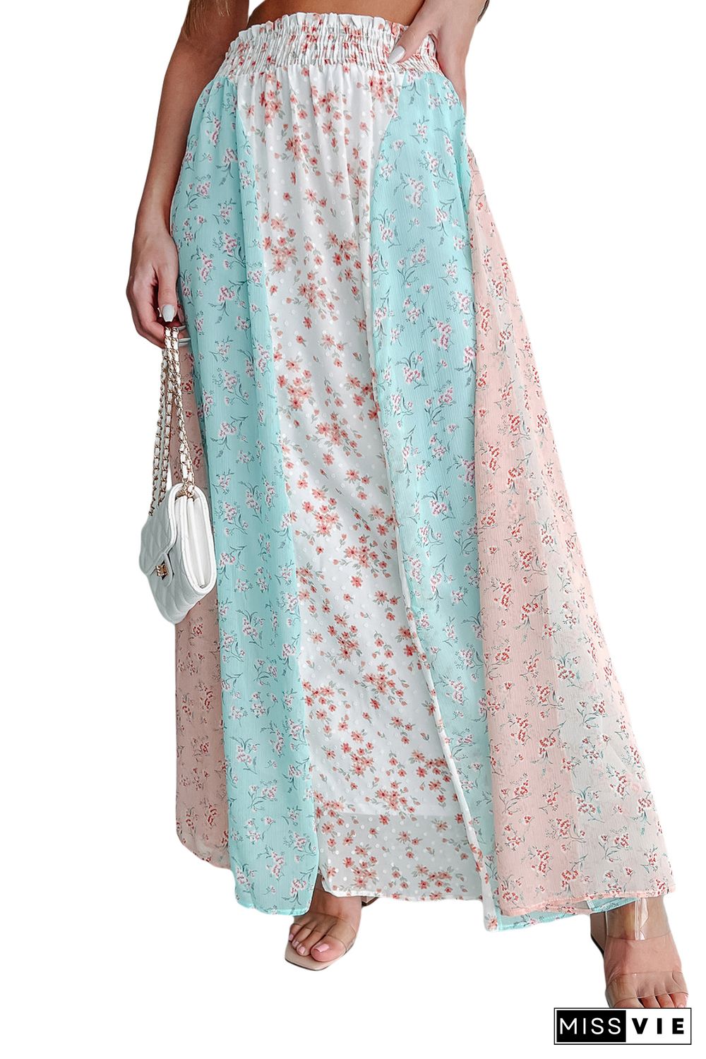 White Multi Floral Print Maxi Skirt