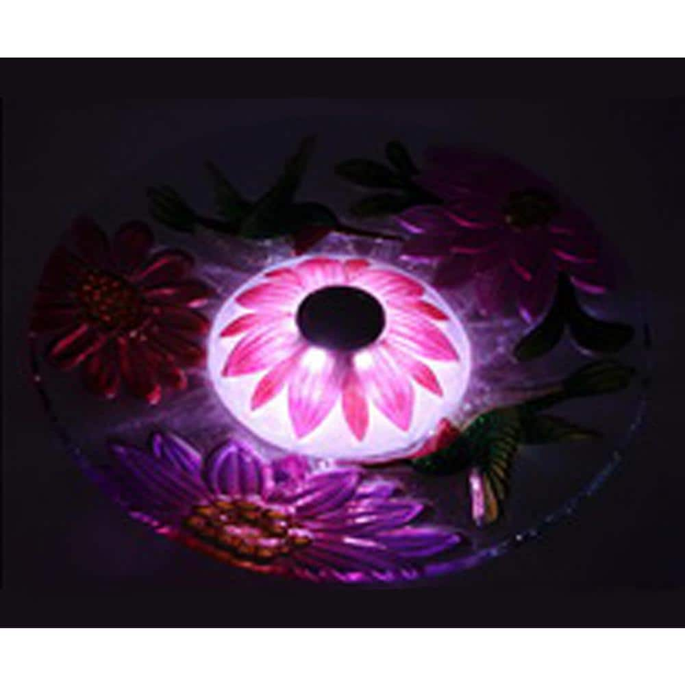 Hi-Line Gift Solar Glass Floral Hummingbird Bird Bath 78415-B