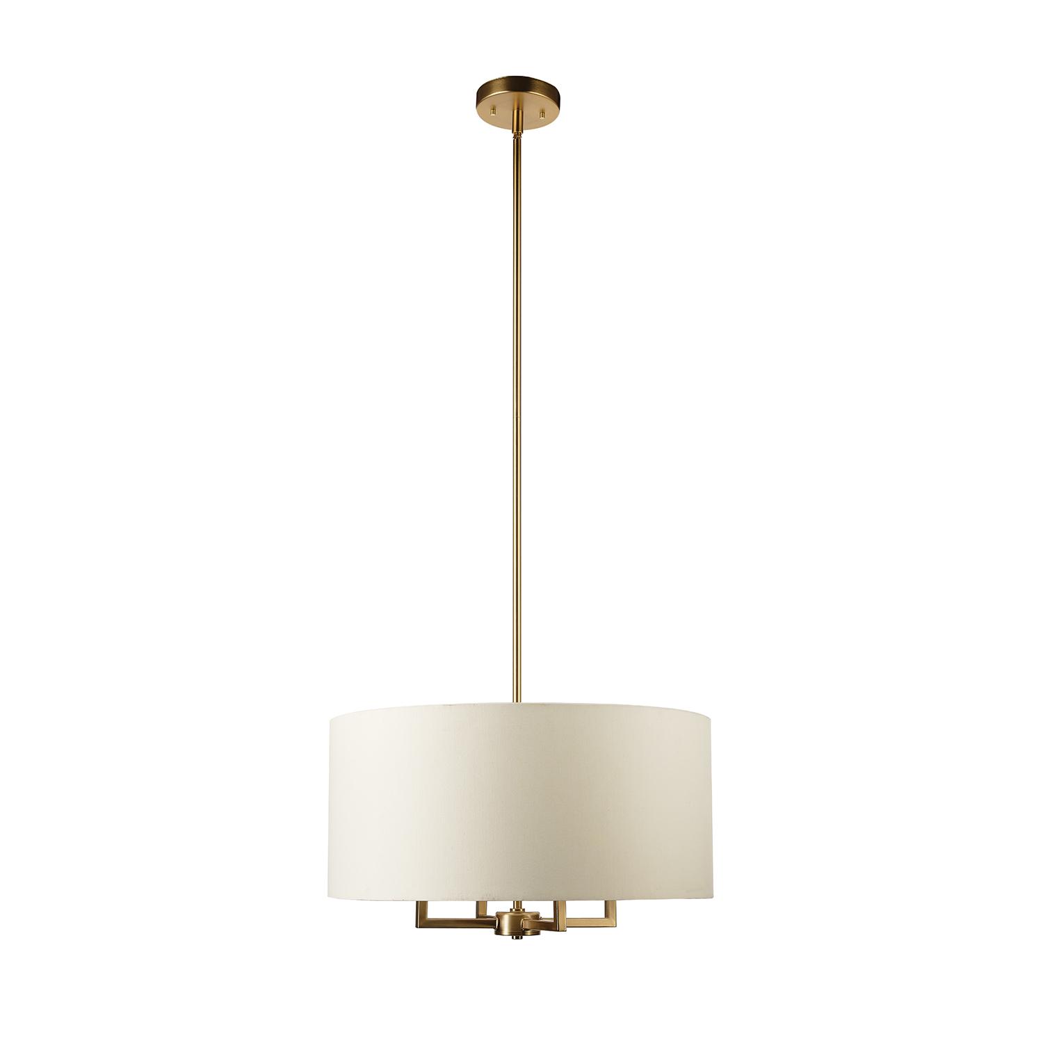 Globe Electric Emery 4-Light Matte Brass Pendant Lighting with Beige Fabric Shade， 60340