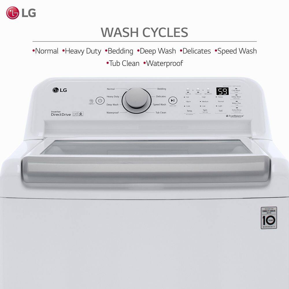 LG 5 cu.ft. Top Load Washer in White with Impeller NeveRust Drum andd TurboDrum Technology WT7150CW