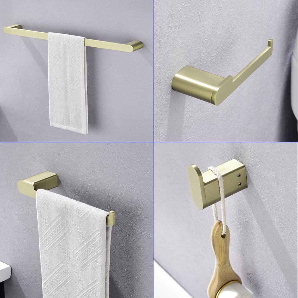 Boyel Living 4-Piece Bath Accessory Set with Towel Bar Towel Robe Hook Toilet Roll Paper Holder Hand Tower Holder in Brushed Gold SMD-59000BG