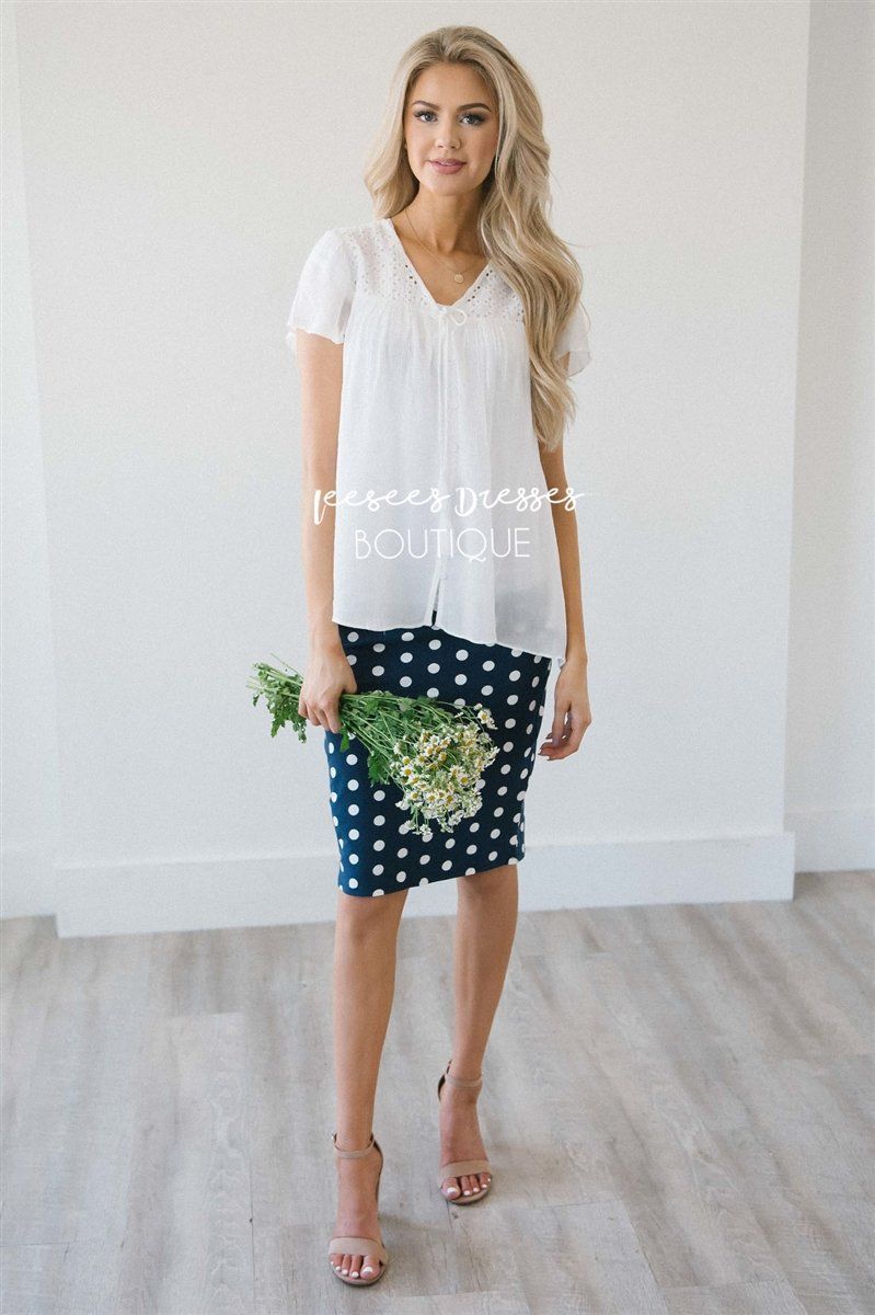 Summer Navy Polka Dot Pencil Skirt