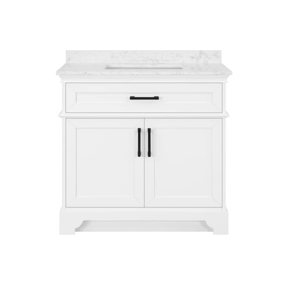 Home Decorators Collection Cherrydale 36 in. W x 22 in. D x 34.50 in. H Bath Vanity in White with White Cultured Marble Top Cherrydale 36W