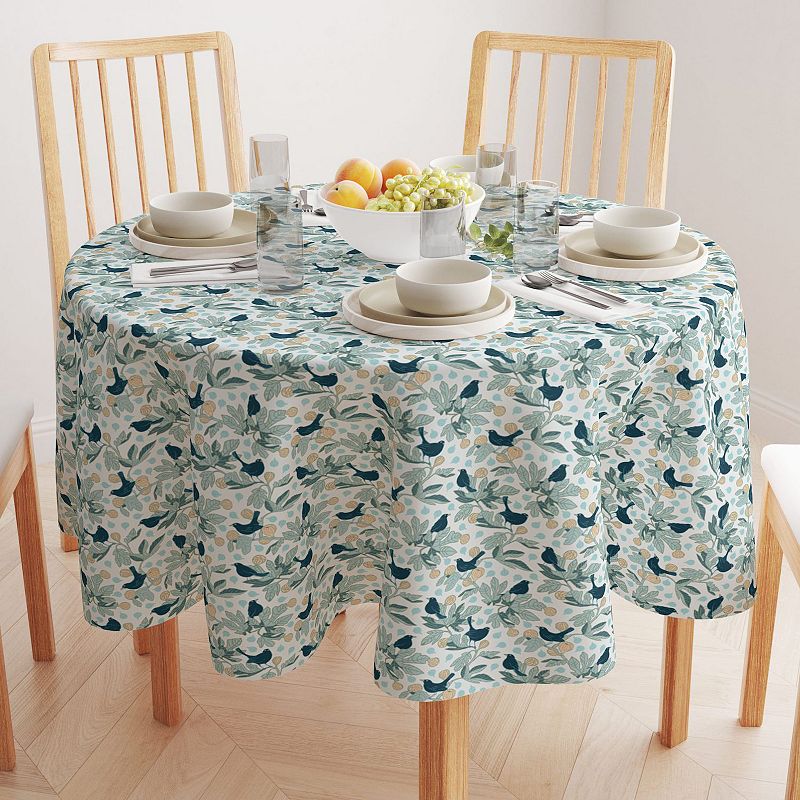 Round Tablecloth， 100% Polyester， 60 Round， Fig Trees and Birds