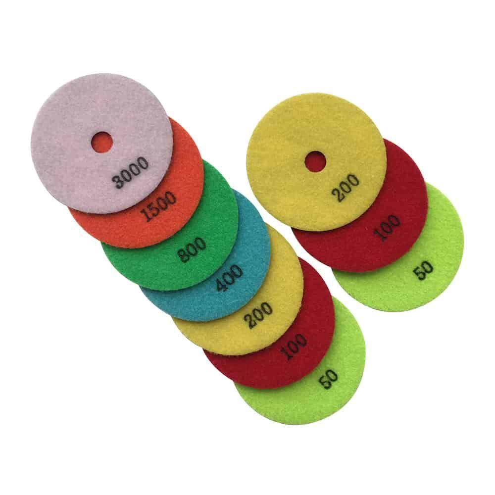 EDiamondTools 6 in. Dry Diamond Polishing Pad Set for Stone and Concrete #50 (2) #100 (2) #200 (2) #400 #800 #1500 #3000 Grit RDP655112248153