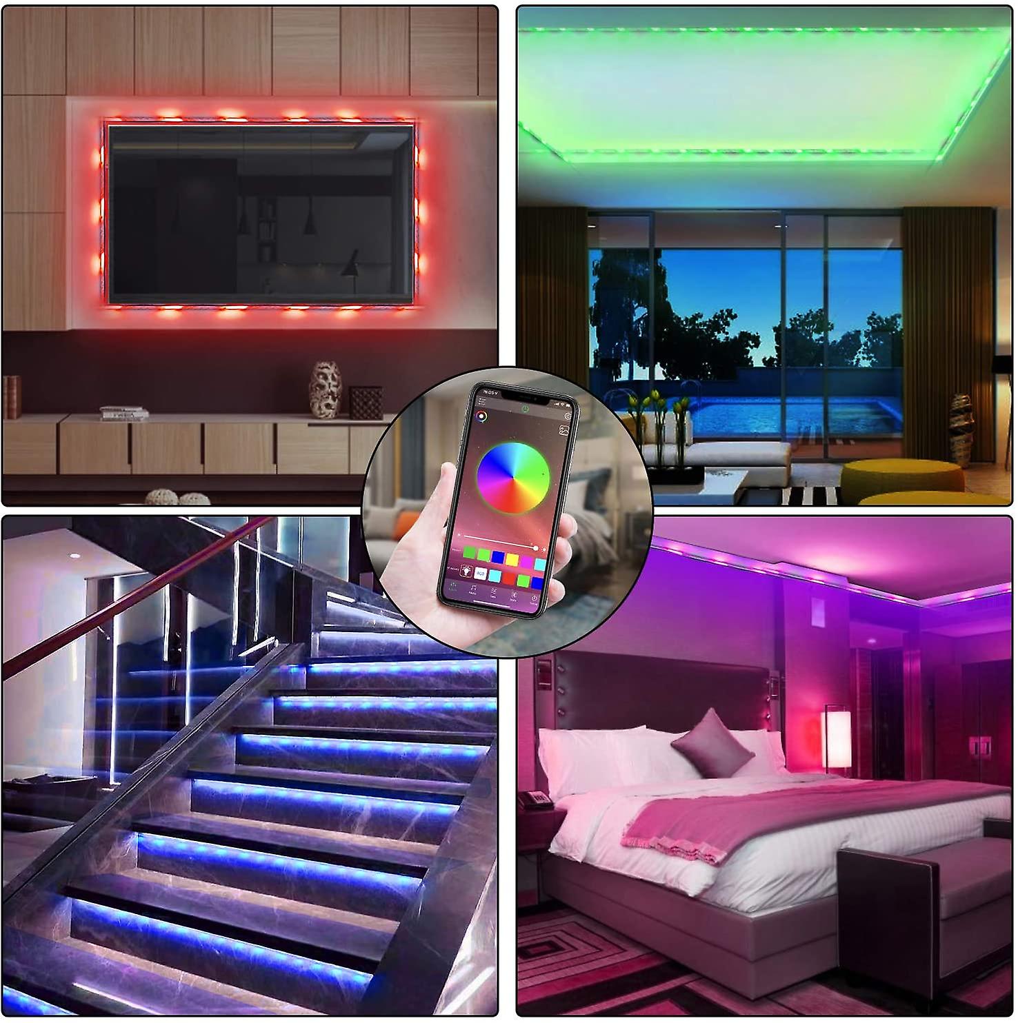 Led Strip Lights  15m Led Rgb Light Strip Music Sync 5050 Color Changing Bt Controller 24 Key Remote