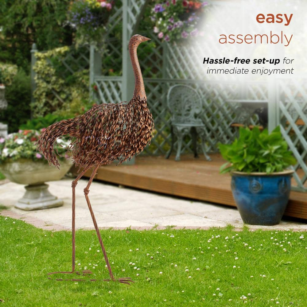 Alpine Corporation 45 in. Tall Outdoor Metal Peaking Ostrich Standing Yard Statue Decoration JUM282