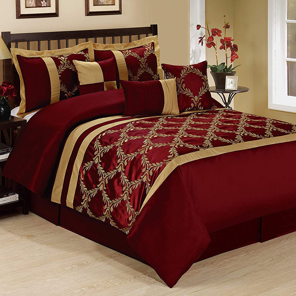 7 Piece Taffeta Fabric Embroideried Bed In A Bag  Comforter Set-Claremont