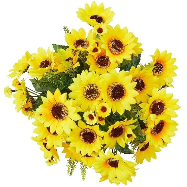 4 Bouquet Yellow Sunflowers Artificial Fake Flowers for Floral Home Decorations