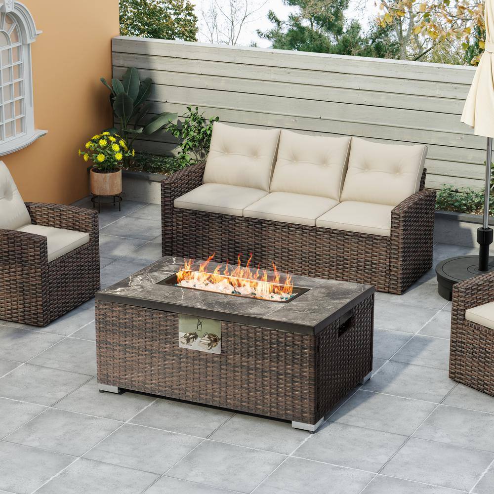 Wateday Outdoor Brown Rectangular Wicker 19 in. Fire Pit Table PF-FI5465