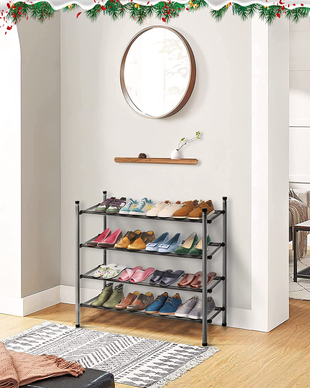 MULISOFT 2-Tier Expandable Shoe Rack， Stackable and Adjustable Shoe Rack Organizer， Sturdy and Durable Metal Shoe Storage Organizer， Vertical Shoe Rack for Closet/Entryway/Bedroom/Dorm/Doorway，1 Pack