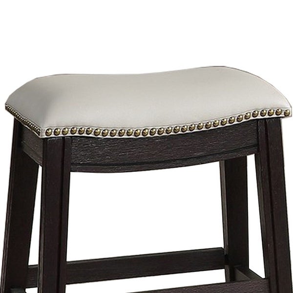 Curved Leatherette Stool with Nailhead Trim， Set of 2 - 18 H x 13.8 W x 18 L Inches