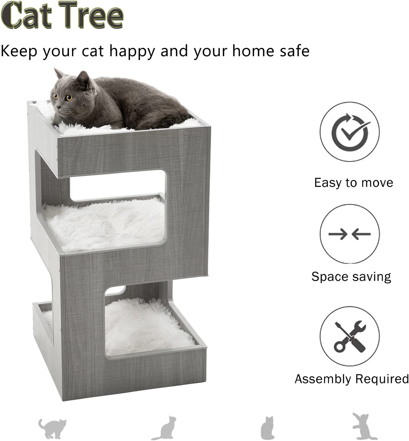 Modern Cat Tree Cat Furniture - Multi-Level Spacious Perch Cat Tower - 27.5 Inch Luxury Cat Tree Stand House with Removable Soft Blanket and Condo for Kittens