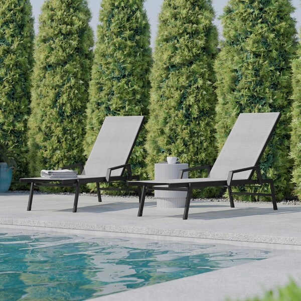 Set of 2 AllWeather Textilene Adjustable Chaise Lounge Chairs with Arms