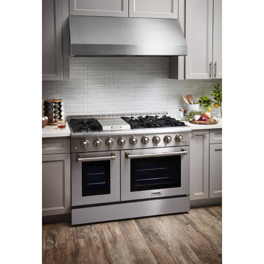 Thor Kitchen 48 in. 6.7 cu. ft. Double Oven Gas Range with Convection Oven in. Stainless Steel HRG4808U