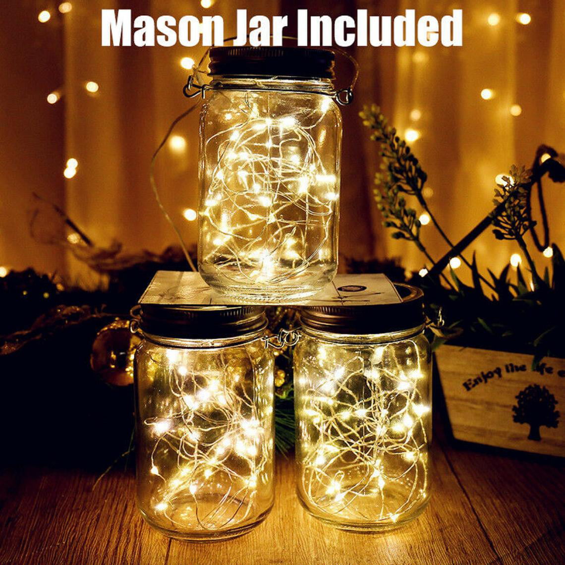 Outdoor Solar Garden Mason Jar Decor Lights With 20LED Fairy String Light Solar Hanging Lanterns for Yard Patio DIY Party Wedding Decoration (1 Piece)