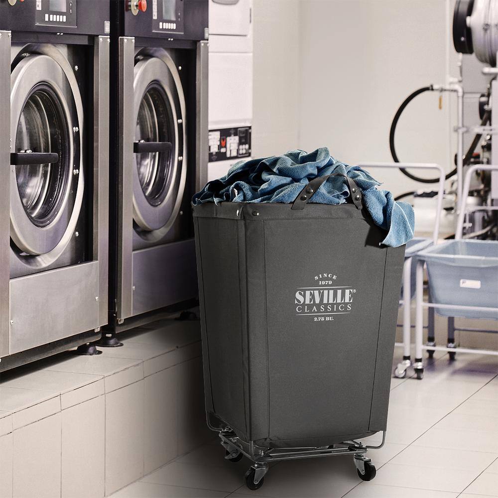 Seville Classics Gray Commercial Canvas Laundry Hamper Cart with Wheels WEB598