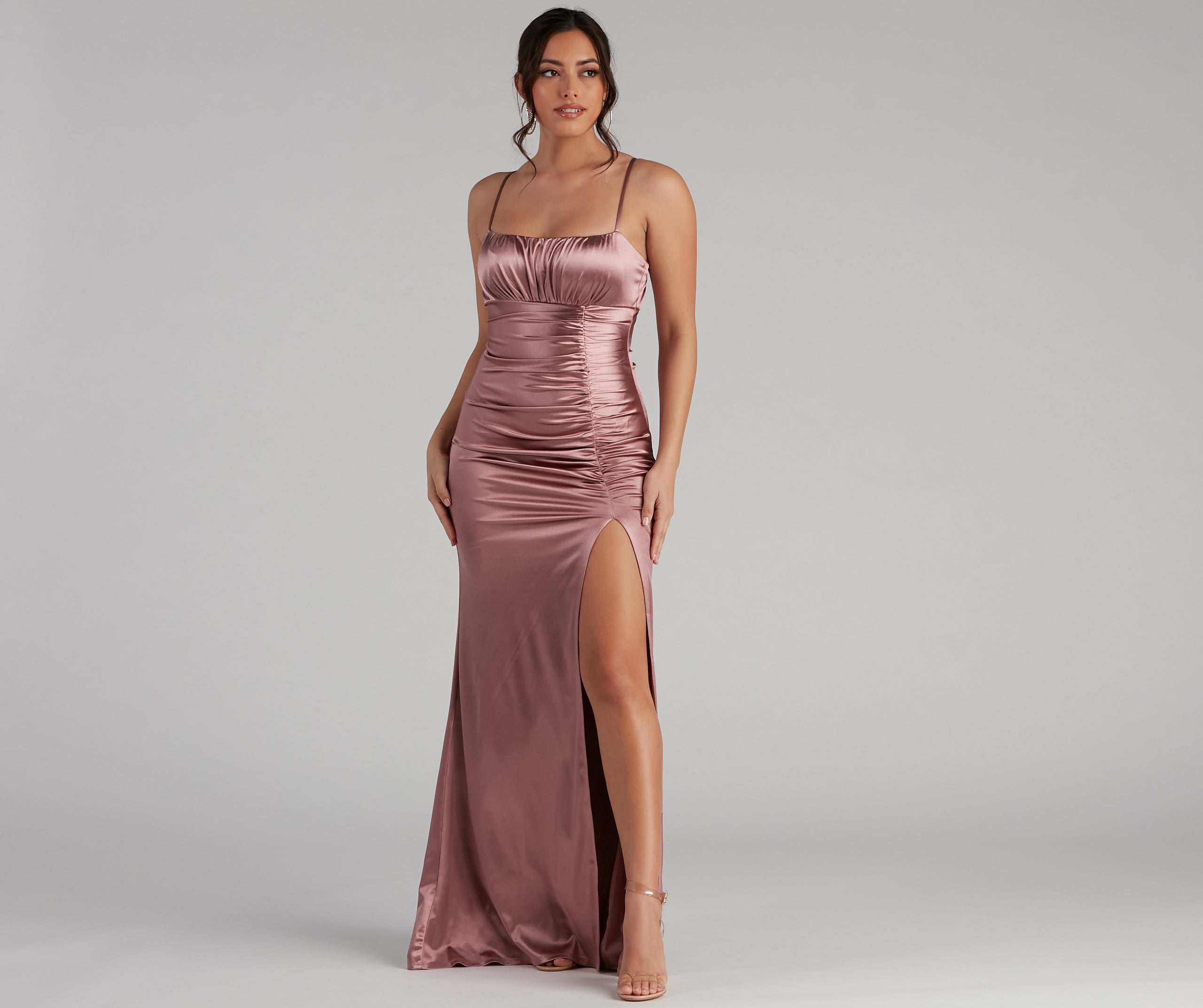 Brooklyn Satin Ruched Formal Dress